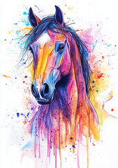 Vibrant Watercolor Portrait of a Horse