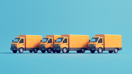  Create an illustration featuring a large column of delivery vans arranged in a dynamic formation.