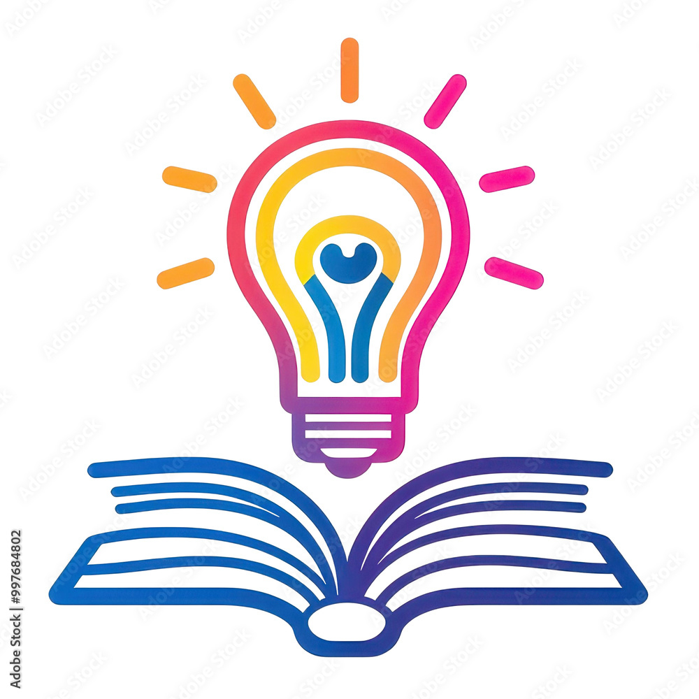 Poster a minimalistic pictogram featuring a book and a lightbulb, symbolizing the fusion of learning and id