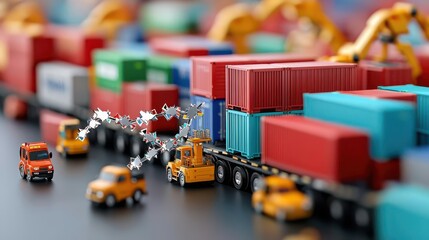 Obraz premium A broken supply chain with links shattered in midair, trade barrier, global trade disruption