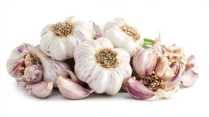 The illustration features a beautifully rendered watercolor depiction of garlic, showcasing its distinct shape and texture. The garlic bulb is painted in soft, muted tones of creamy white and pale lav