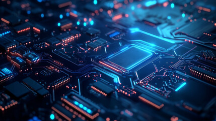 Fototapeta premium Start with a dark, gradient background that transitions from deep black at the edges to a dark gray or navy blue towards the center. This will create a dramatic canvas that enhances the neon lighting 