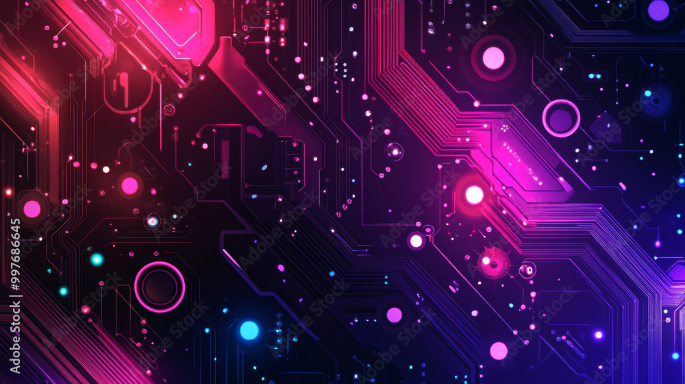Aufkleber start with a vibrant, high-tech color gradient background that transitions from deep blue at the top