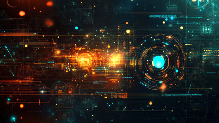 Obraz premium Use a smooth, dark background, such as deep navy blue or charcoal gray, to create a modern and sophisticated foundation. This will allow the techno details and digital code to stand out prominently.