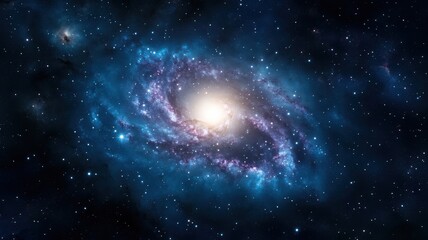 Obraz premium Captivating cosmic scenery featuring a luminous galaxy surrounded by vibrant stars in deep space.