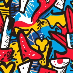 Obraz premium Seamless pattern of playful pop art icons