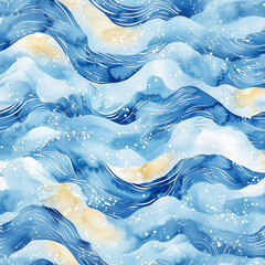 Fototapeta premium Winter Snow Christmas landscape, blizzard blurred snowflakes in white and blue color background. Cartoon square mobile holiday watercolor wallpaper