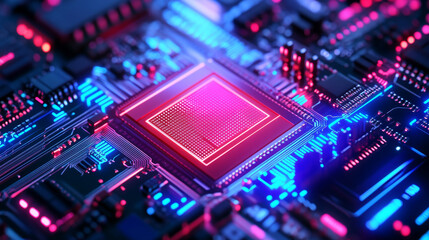 Obraz premium Start with a dark backdrop, such as deep black or dark gray, to enhance the vibrancy of the neon colors. This will create a high-tech atmosphere and help the foreground elements stand out.