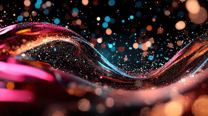 Colorful abstract wave with sparkling particles