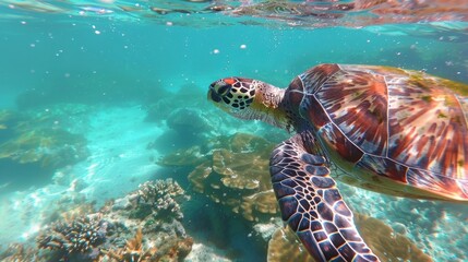 Fototapeta premium sea turtle swimming underwater in the ocean