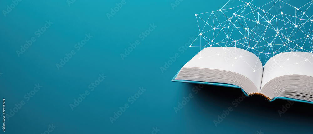 Poster explore an innovative ebook featuring a polygonal design of interconnected lines and points, showcas
