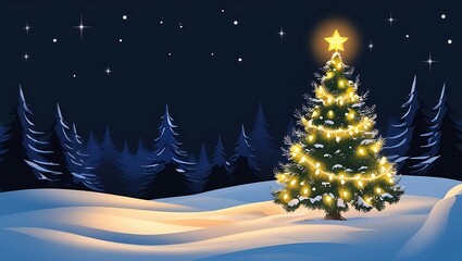 Naklejka premium Snow-Covered Christmas Tree in a Silent Night Forest