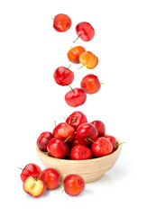 Acerola cherry with half slice isolated on white background.