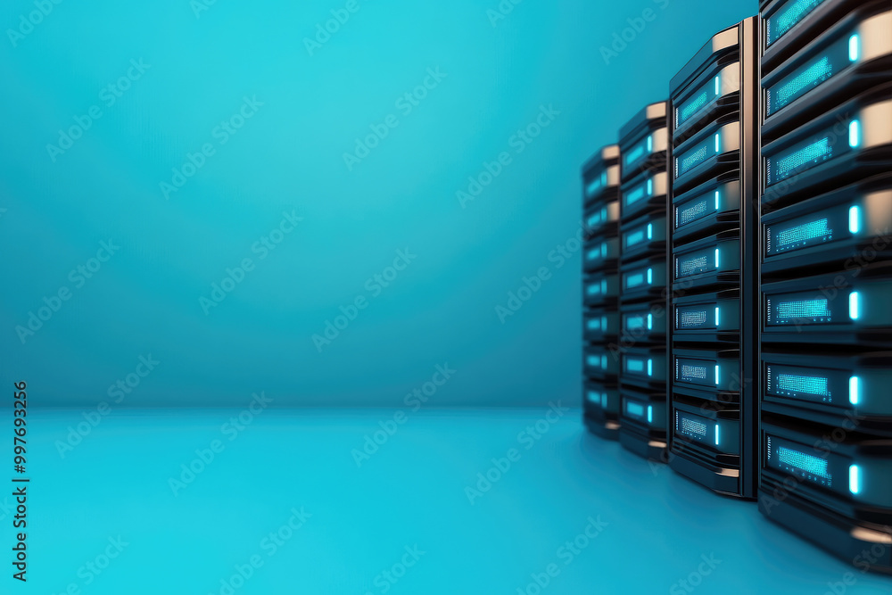 Poster explore a cutting-edge 3d illustration showcasing blue networking technology with selective focus, p