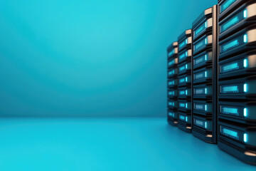 Explore a cutting-edge 3D illustration showcasing blue networking technology with selective focus, perfect for tech-related projects and presentations.