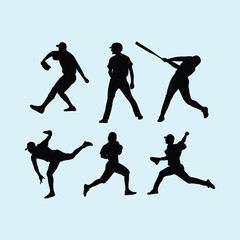 Baseball Player Athlete Silhouette Vector Set Collection