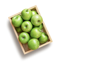 Green apple in box isolated