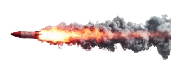 A missile with fire trail isolated on transparent background.	