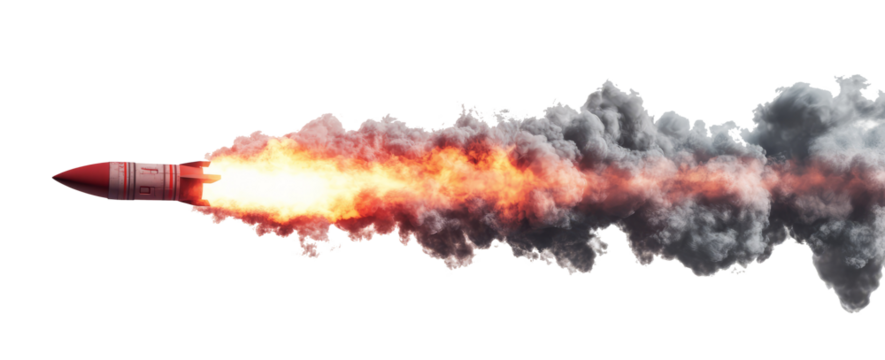 A missile with fire trail isolated on transparent background.	 - Powered by Adobe