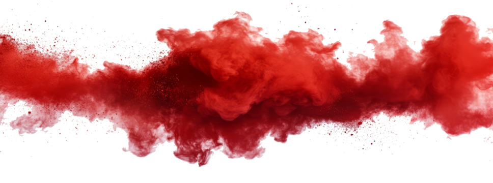 Red smoke plume isolated on transparent background.	