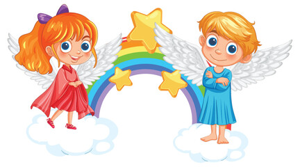 Angelic Children with Rainbow and Stars