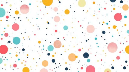 A vibrant polka dot confetti pattern overlays a clean white background, perfect for any fun design project or celebration.