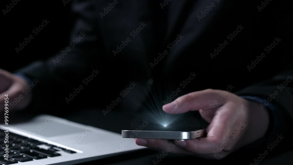Poster business person checking email inbox, organizing and prioritizing messages for better productivity. 