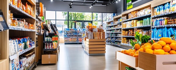 Grocery Store Interior with Oranges.