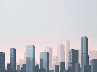 Fototapeta premium Minimalist city skyline at dusk featuring simple geometric shapes and soft colors. serene atmosphere evokes sense of calm and tranquility in urban setting
