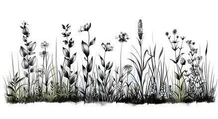 grass and flowers on white