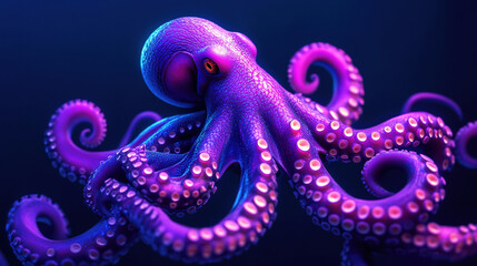 Fototapeta premium World Octopus Day. Octopus in the sea. Cute octopus in an underwater coral reef. Colorful octopuses in anemones on the background of coral reefs. Beautiful octopus underwater. Copy space area