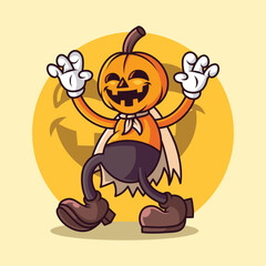 Retro Vintage Scary Pumpkin Cartoon Character