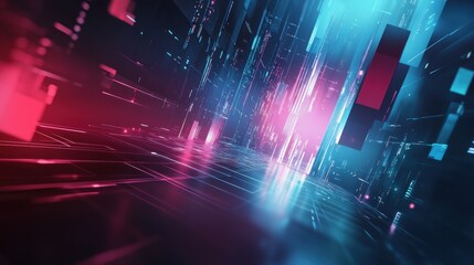Obraz premium Abstract Digital Cityscape with Glowing Neon Lights
