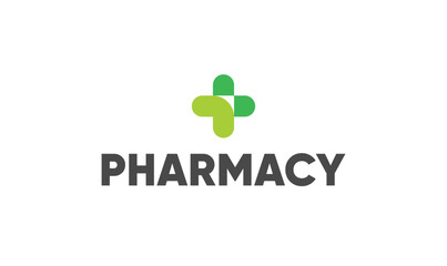 Pharmacy minimal logo design with health care and plus mark.