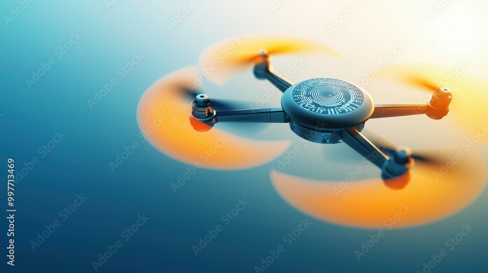 Poster close-up view of drone rotors and sensors in action
