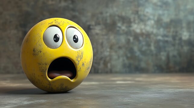 Distressed Yellow Smiley Face with Wide Eyes