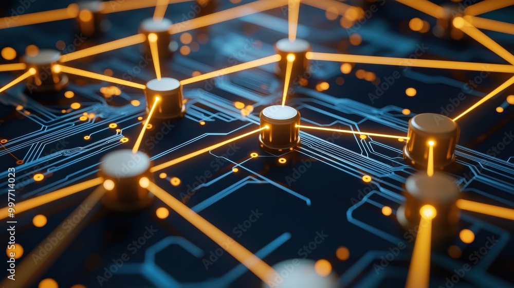 Poster close-up of circuit board with illuminated components