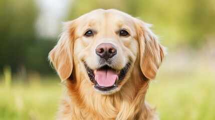 A happy Golden Retriever beams joyfully in the sun, showcasing its friendly nature and love for the outdoors.