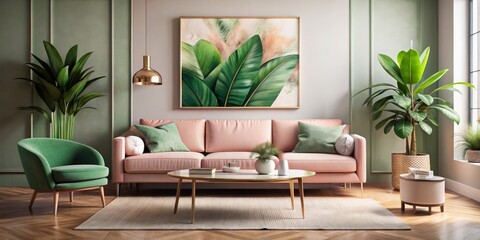 Blush Pink Sofa in Modern Living Room Interior with Elegant Decor, Tranquil Ambiance, and Stylish Design Home Furnishing Inspiration