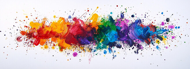 Fototapeta premium A vibrant explosion of paint splatters, creating an abstract and dynamic composition on a white canvas