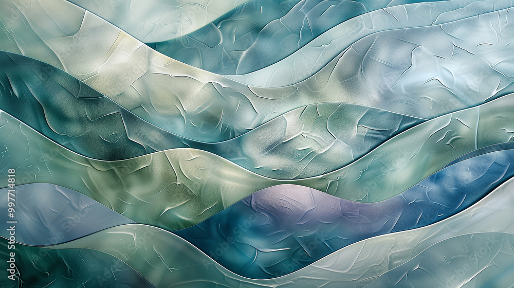 Poster abstract background relaxing wallpaper abstract waves in muted blues and greens, gently overlapping 