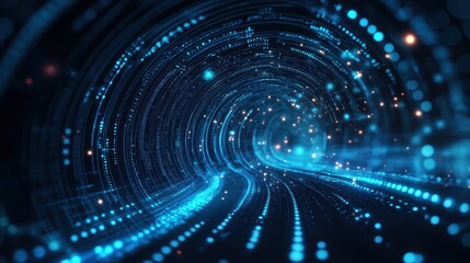 Obraz premium Abstract digital tunnel with blue and orange lights