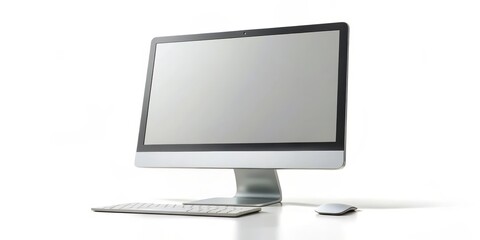 Fototapeta premium Modern Computer Workstation Setup on Clean White Background - Minimalist Desktop Technology Display for Business Designs and Technology Concepts