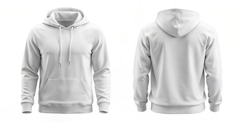 Pure White Hoodie Mockup Set - Minimalist 3D Apparel Showcase for Designers, Clean Modern Aesthetic, Front and Back Views