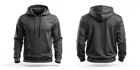Sleek Black Hooded Sweatshirt Showcase - Minimalist Front and Back Views for Fashion E-Commerce and Product Promotion