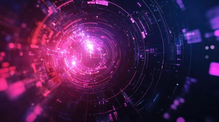 Fototapeta premium Abstract Digital Tunnel with Pink and Blue Neon Lights