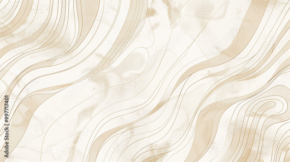 Aufkleber abstract background with organic, hand-drawn lines in a soft beige color, creating gentle, flowing p