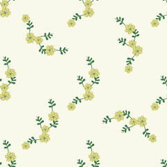 Seamless, beautiful, cute flowers with leaf bouquet garden with yellow background, vector floral pattern on products and clothing.