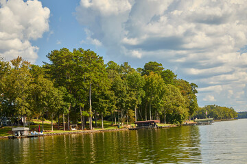 Shoreline of a beautiful lake in Georgia on a perfect summer day