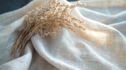 Sustainable linen fabric drying in a clean, natural setting, minimal environmental impact, linen fabric, eco-friendly textile manufacturing